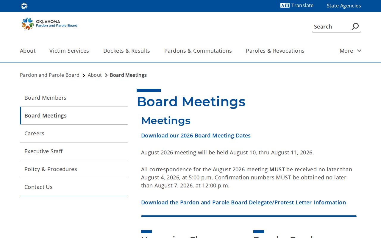 Seminole County parole and probation check using Oklahoma Board meeting calendar